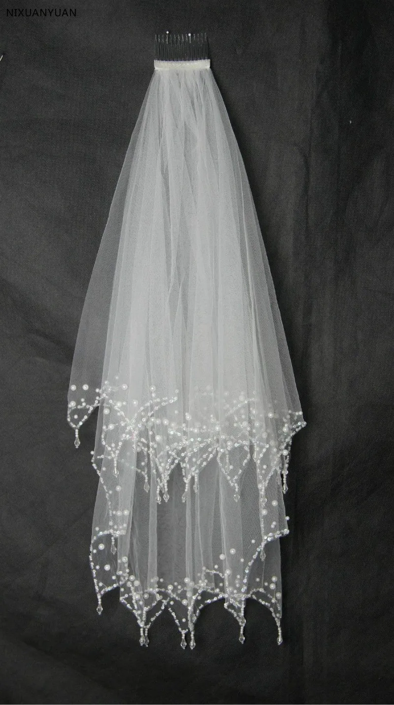 Прозрачная капля Бисером Дешевые свадебная вуаль в наличии 2 T для рукоделия Кристалл край с расческой