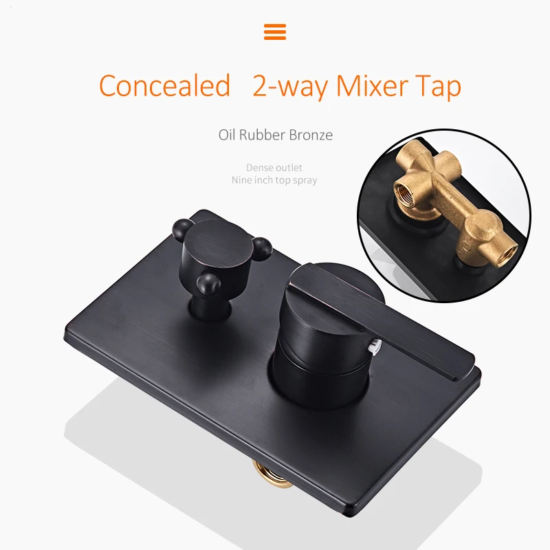 quyanre wanfan frap gappo concealed black shower faucets set brass rainfall shower head creamic handshower 2-way mixer tap bath shower4