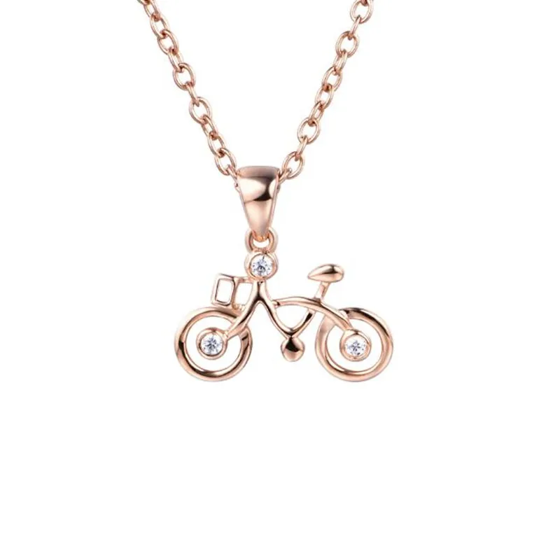 

18K Gold Bicycle Polishing Crystal Bike DIY Necklace Pendant Jewelry Collier Femme Friends Gift 0.47G