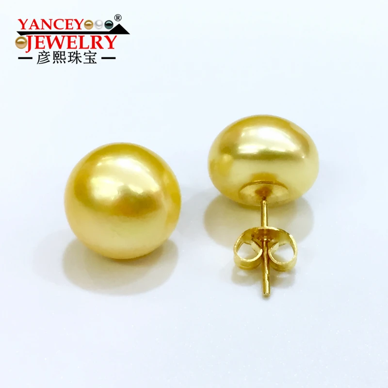 

YANCEY Brand promotion Genuine freshwater pearl stud earrings for women,yellow natural pearl earrings 9k gold girl best gift