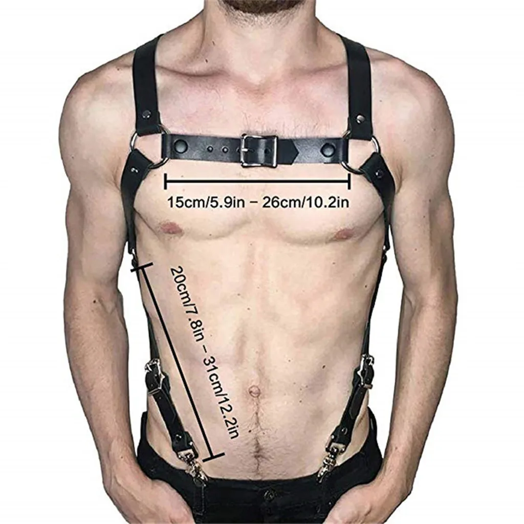 PU Leather Belt Mens Adjustable Body Chest Harness Male Costume Shoulder  Straps