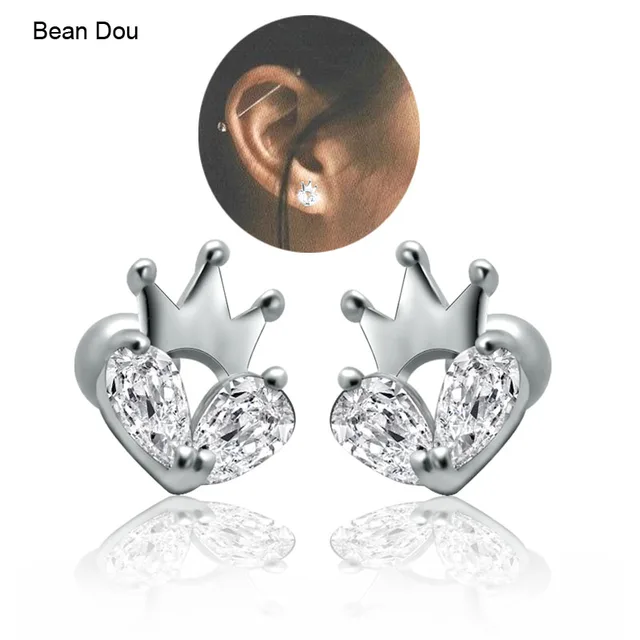 Womens Ear Studs Earrings Heart Crown Princess Stainless Steel Cubic Zirconia Small Plug Earrings 7x9 Womens Ear Studs Earrings Heart Crown Princess Stainless Steel Cubic Zirconia Small Plug Earrings 7x9