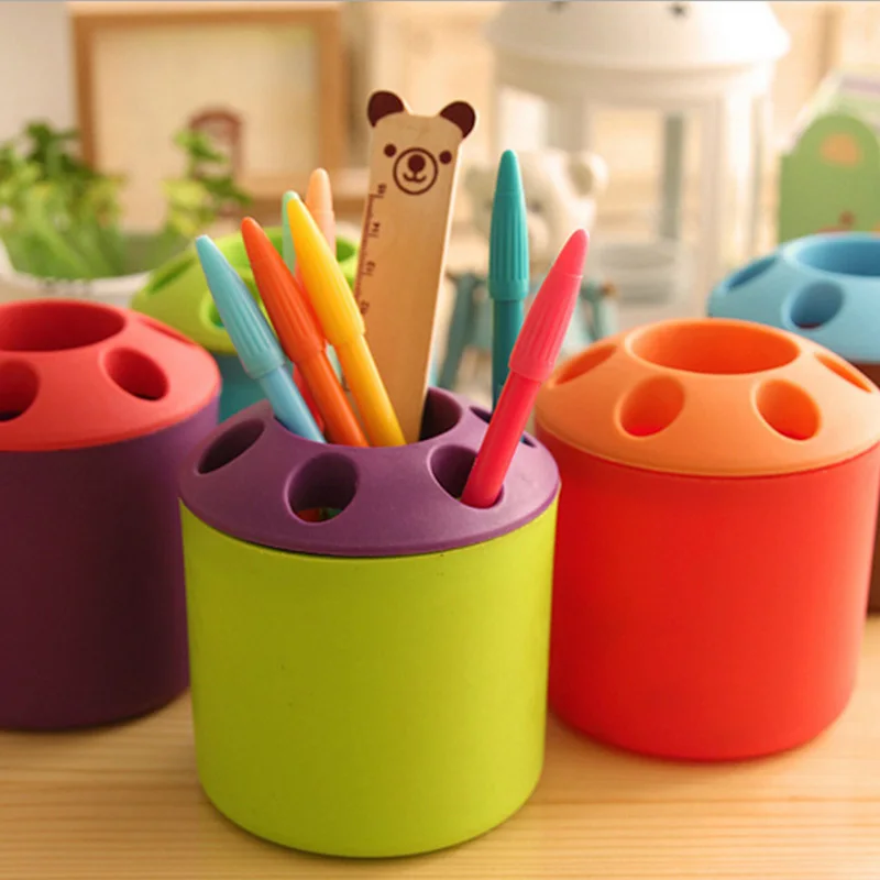 Plastic Pen Holder Grid Pen Container Student Stationery Desk