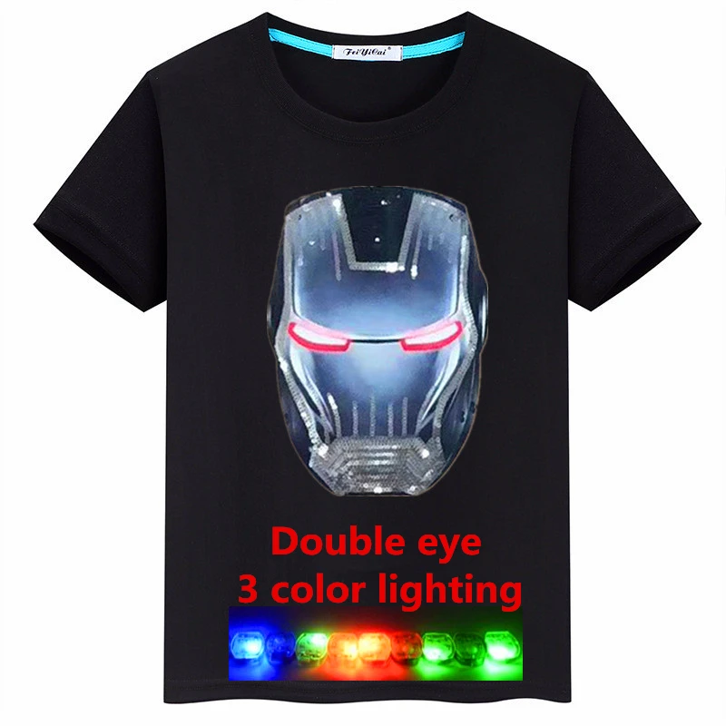 Новая летняя детская футболка с принтом «глаза Железного человека» и яркими пайетками топ с короткими рукавами для мальчиков