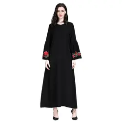 Мусульманское платье Исламская Костюмы Абаи s для женский, черный Абаи с расклешенными рукавами цветочной вышивкой Для женщин длинное