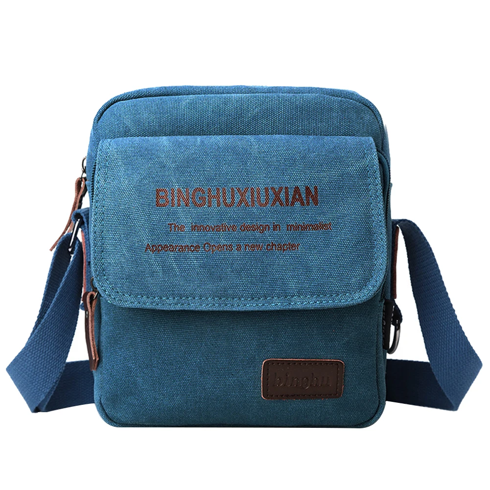 Мужская одноцветная холщовая сумка-мессенджер с буквенным принтом, сумка через плечо - Цвет: Синий