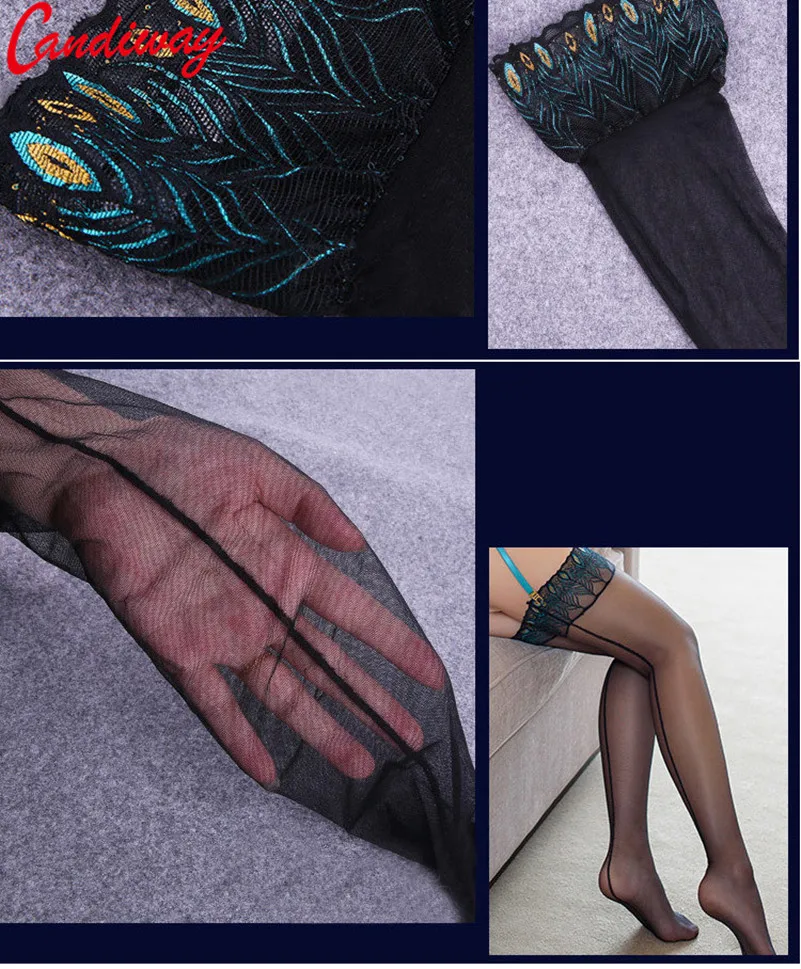 Кружевное сексуальное женское белье, прозрачные чулки с рисунком павлина, колготки, ультра эластичное шелковое нижнее белье, костюмы, прозрачные кружевные чулки