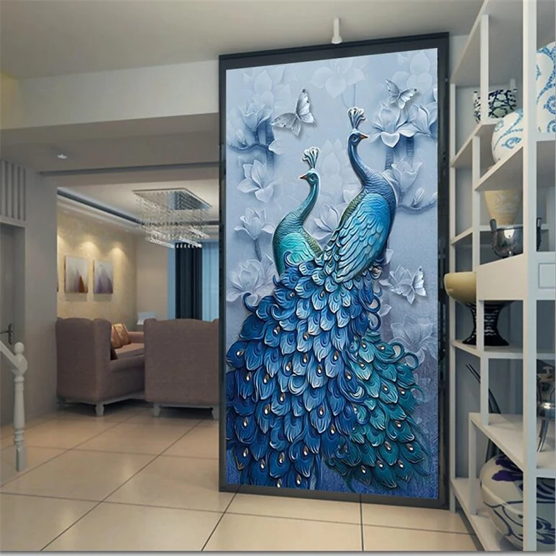 

wellyu Custom wallpaper 3D mural modern fresh papel de parede art oil painting butterfly peacock crown decoration wallpaper обои
