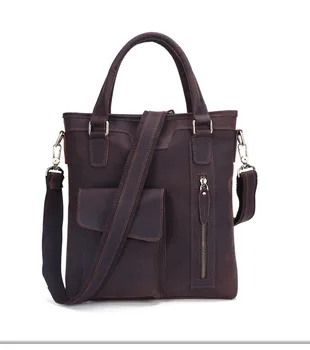 

New Vintage Men Briefcase Business Handbag Men's Shoulder Bags Crazy Horse PU Leather Crossbody Laptop Bag chocolate Male bag