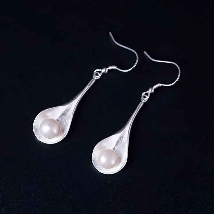 

JC 2019 New Product Free Shipping S925 Sterling Silver Women Jewelry Archaistic Vintage Freshwater Pearl Drop Earring