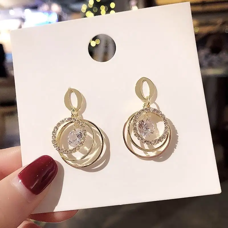 

Fashion Zircon Circles Drop Earrings For Women Korean Style pendientes