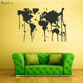 

Casual Art World Map Wall Sticker Paint Splash Sticker Map Decals Home Decoration Living Room Removable Cool Murals YT906