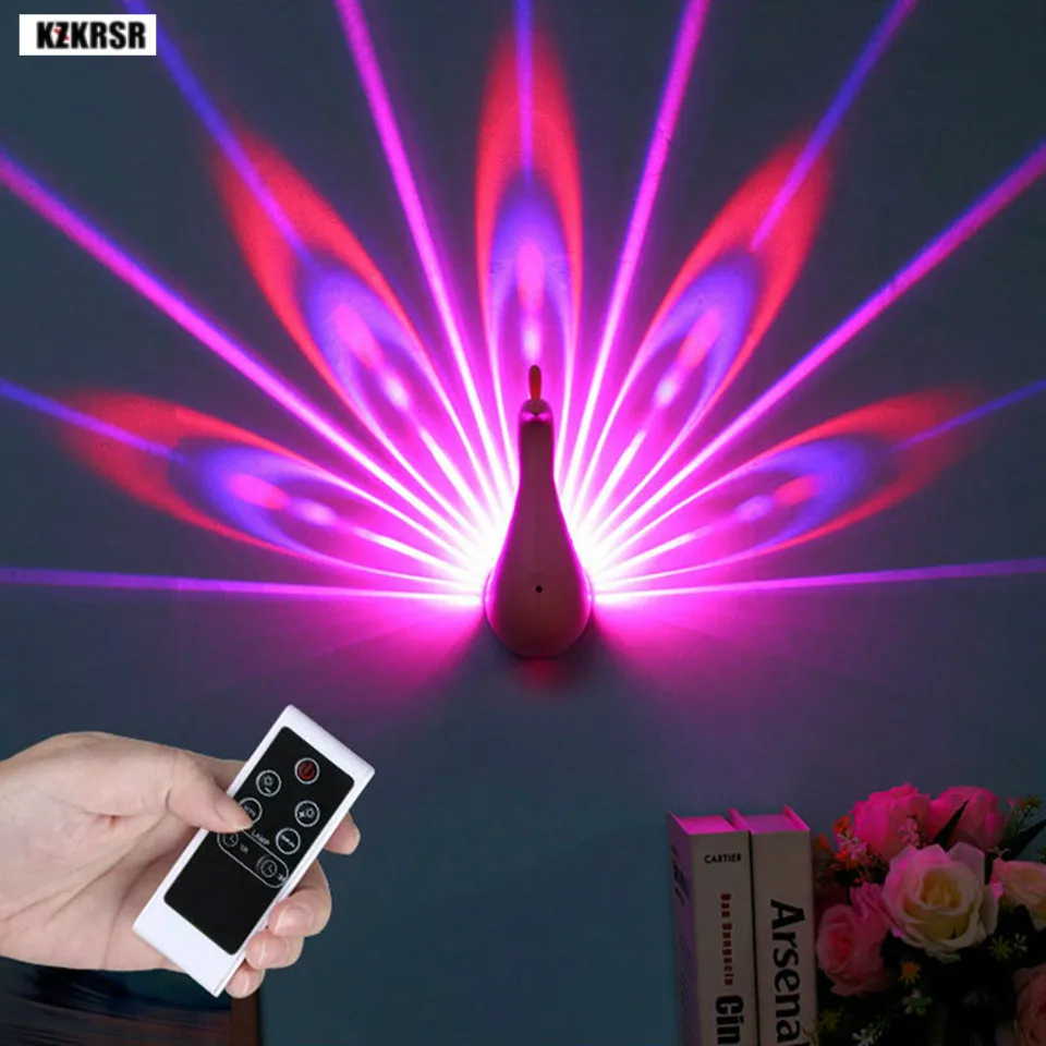 

Led Night Lights Remote Peacock Pattern Projector USB Charging Touch Switch Bedside Lamps For Living room Bedroom Decoration