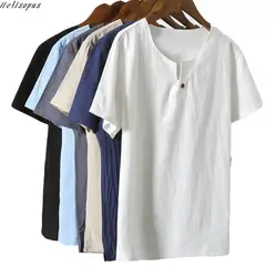 Helisopus модные японские ретро мужские хлопковые льняные футболки с коротким рукавом 2019 Мужские Винтажные повседневные рубашки топы