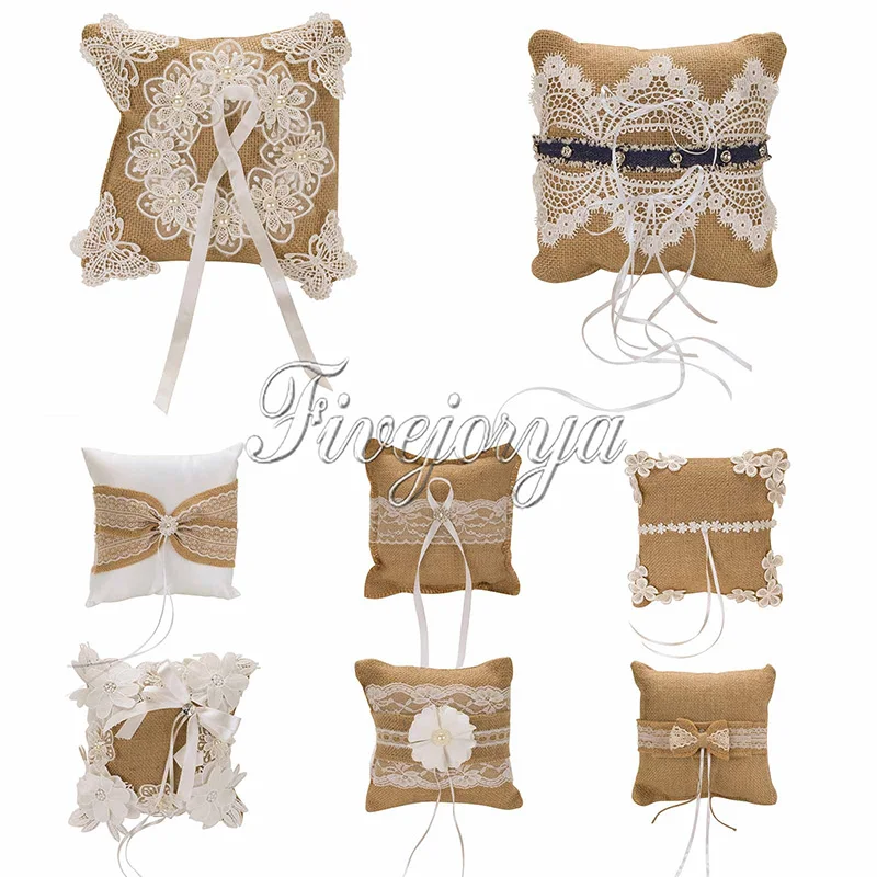 1Piece 20cm x 20cm Burlap Wedding Ring Pillow With Lace Bowknot Ring Pillow Cushion for Home Party Decor Wedding Supplies 1Piece 20cm x 20cm Burlap Wedding Ring Pillow With Lace Bowknot Ring Pillow Cushion for Home Party Decor Wedding Supplies