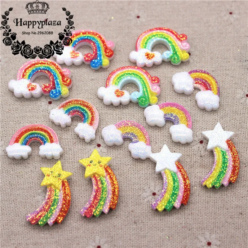 

10pcs Mix Patterns Glitter Shiny Resin Rainbow Miniature Art Supply Decoration Charm Craft,about 28-32mm
