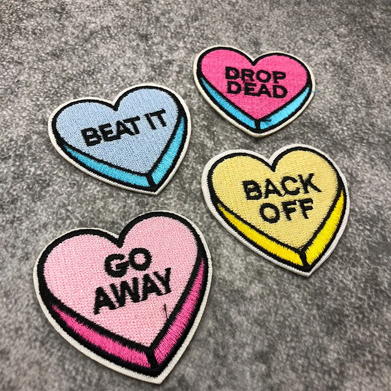 

Souvenir Embroidery Patch" Go Away ""BACK OFF" Heart Embroidery Patches Girl Boy Women Clothes Badges for bags hat "BEAT IT"