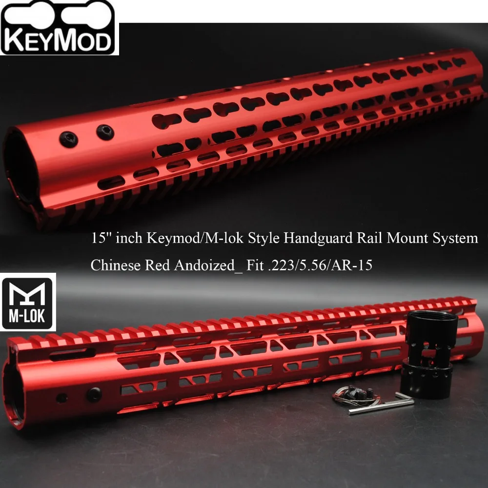 TriRock 15 ''inch Keymod/M-lok Style Handguard Rail Free Float Picatinny Mount System_Fit .223/5.56 AR-15 китайский красный