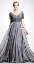 Vintage Mutter der Braut Kleider 2016 eine Linie V-Ausschnitt Appliques Chiffon plus Größe Abendkleid 2016 Grau Mutter der prom Kleider