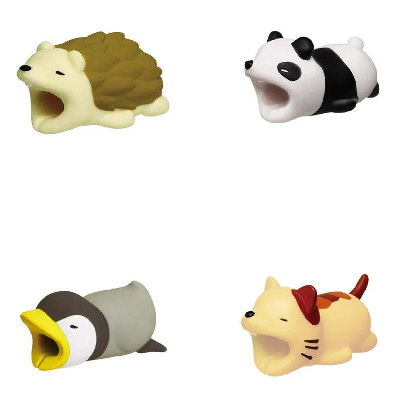 

Newly Design 4pcs/lot Plastic Cute Animal Bite Cartoon Cable Protector Panda Cat USB Cable Cord Cover for iPhone 81008