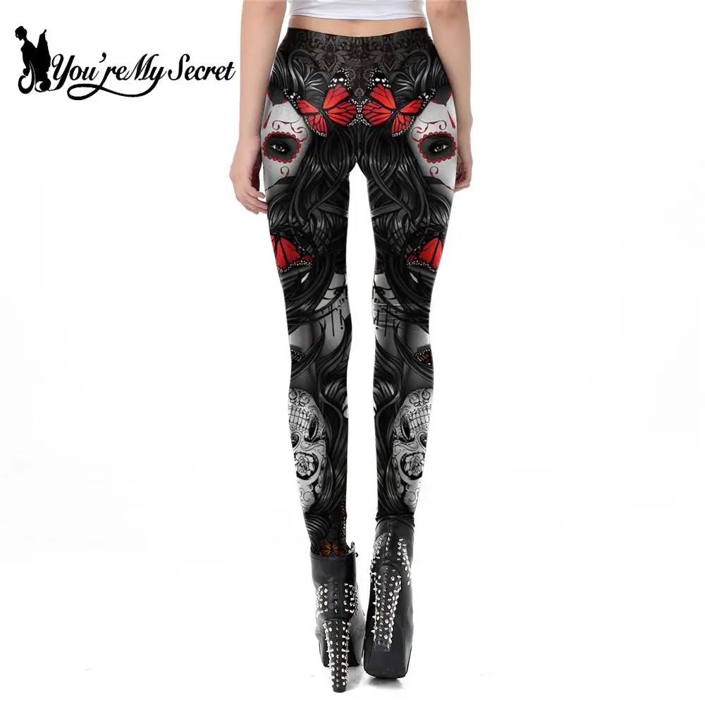 [You're My Secret] New Arrival 3D Print Leggings For Women Halloween Skull Legging Rose Girl Pattern Workout Leggins For Fitness