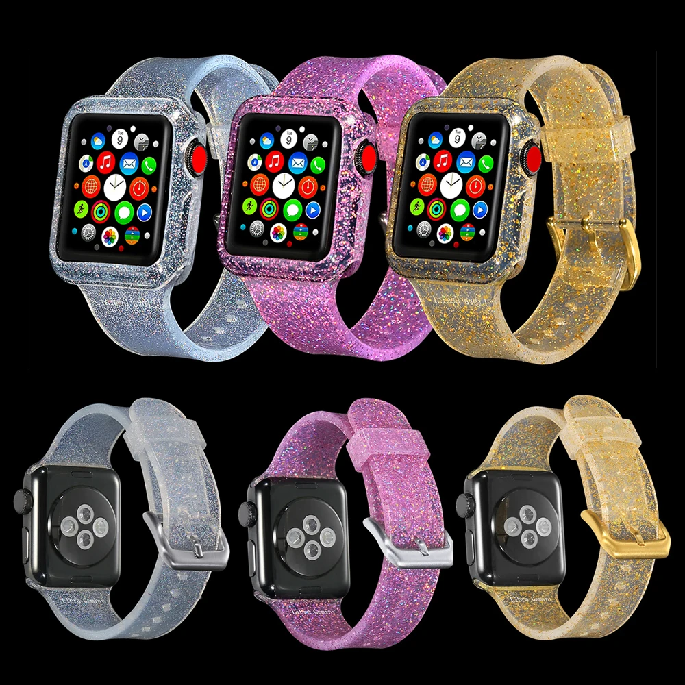 Модный силиконовый Блестящий ремешок для часов Apple Watch i-Watch Series 1/2/3/4 сменный