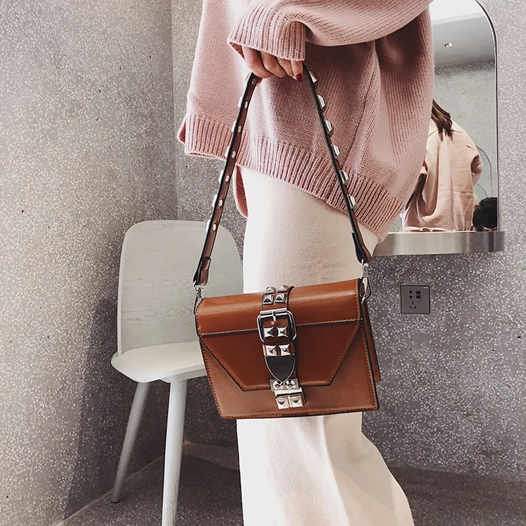 Модная цветная дизайнерская женская сумка из искусственной кожи с заклепками, модная металлическая сумка на одно плечо, маленькая квадратная сумка# YJG