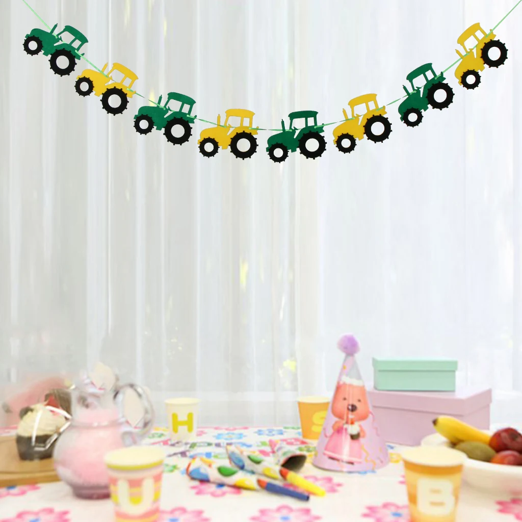 Cool Tractor Car Felt Bunting Banner Home Party Cake Dessert Table Wall Door Mantel Fireplace Hanging Sign 3.28yd