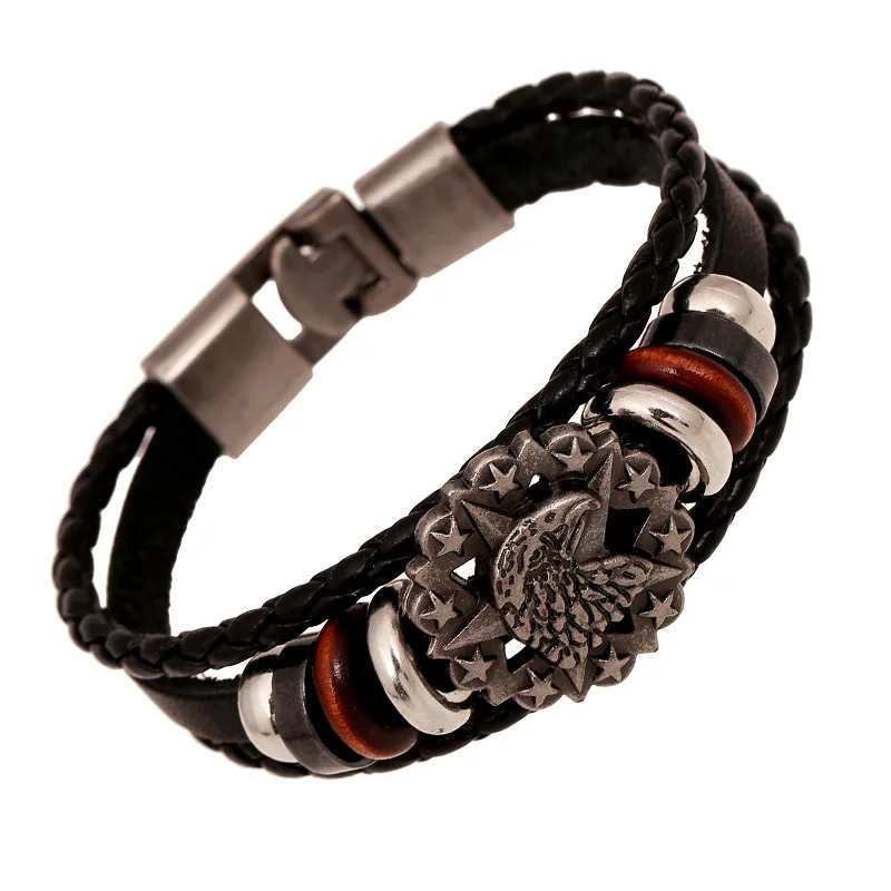 Wholesale cheap jewelry for men braided eagle leather bracelet brandin Charm Bracelets from