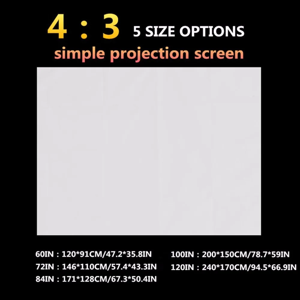 4:3 складной проекции Экран мягкой полиэстровой пленки Театр кино под открытым небом видео Экран 60/72/84/100/120 дюймов для проектора