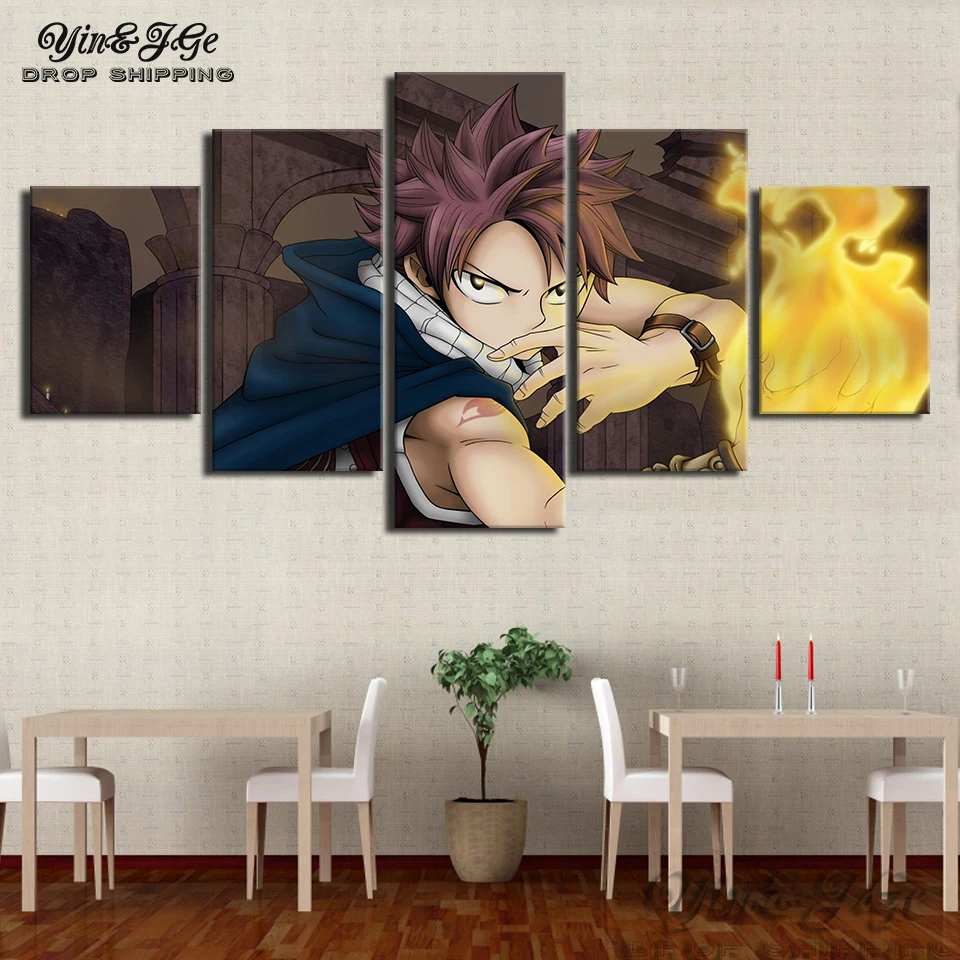 

Canvas Wall Art Pictures Frameworks 5 Pieces Animation Fairy Tail Paintings HD Printed Poster Modular Home Decor Living Room
