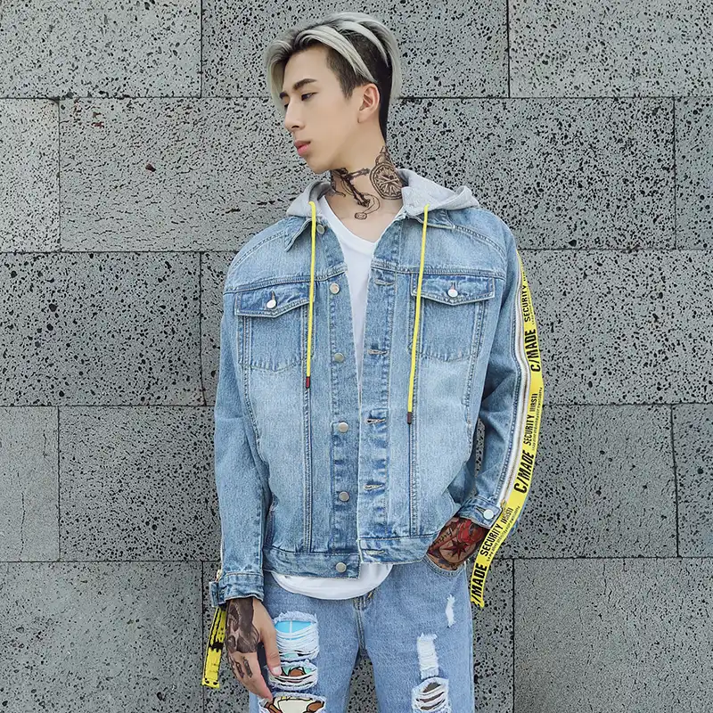 2018 Men\u0027s Denim Jacket New Fashion Blue Jeans Jackets Slim fit Casual Streetwear Vintage Mens Jean Clothing With Ribbon Zipper