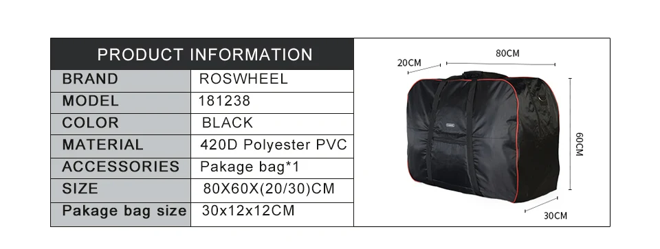 ROSWHEEL Сумка-посылка для переноски велосипеда для 14-20 дюймов велосипедная дорога MTB горный велосипед одноколесная Сумка-переноска аксессуары