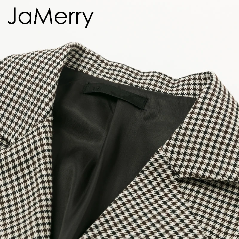 JaMerry, винтажное клетчатое женское офисное платье, элегантное, Осеннее, двубортное, Блейзер, плиссированное платье, с длинным рукавом, женские, вечерние, рабочая одежда