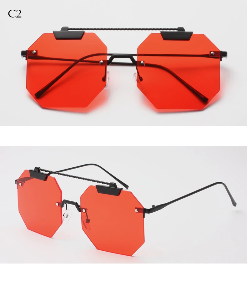 HBK женские модные солнцезащитные очки без оправы популярный стиль ретро полигон солнцезащитные очки прозрачные очки для мужчин и женщин UV400 Oculos
