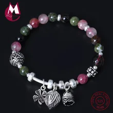 Женский браслет из стерлингового серебра S925 пробы и браслет из натурального клевера, очаровательный круглый браслет с рыбками и бусинами, свадебные ювелирные изделия YB24