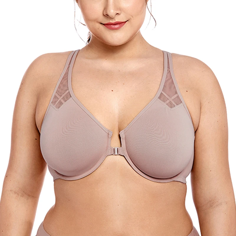 Comfortable Seamless Font Closure Bra Women's Full Coverage Non-padded Underwire Plus Size Racerback Unlined Bra 36 38 40 42 E F