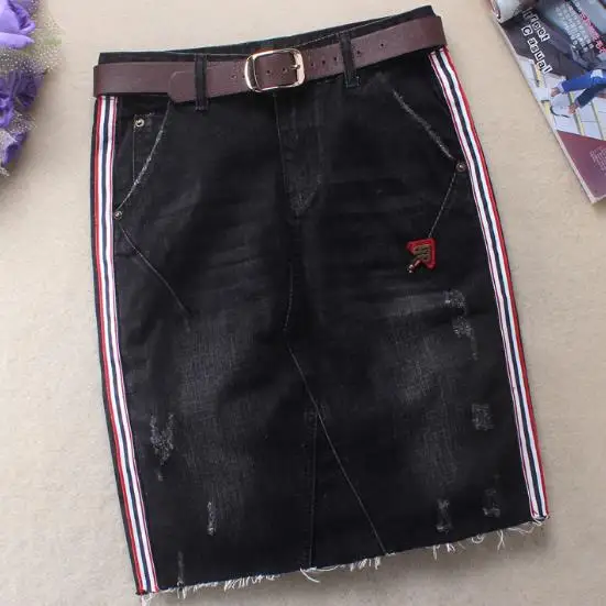 

summer new women side stripe knee-length package hip skirt denim high waist jeans pencil skirts plus szie 2XL