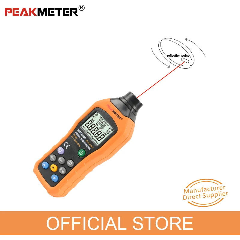 Official PEAKMETER PM6208B Non-Contact Digital Tachometer 50~99999RPM max Speed Meter Rotation Tester
