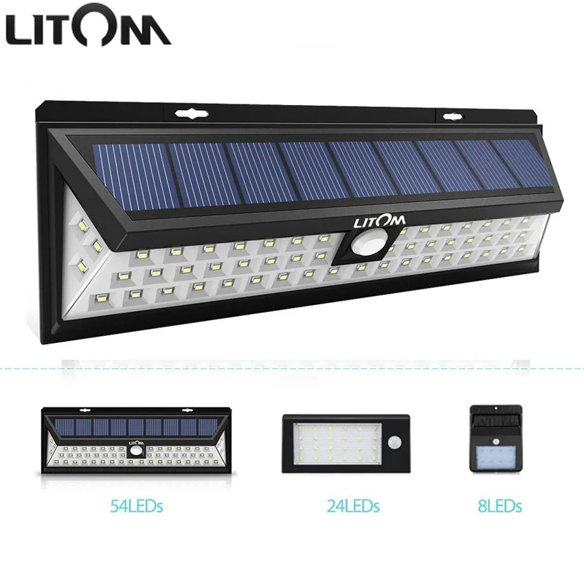 

LITOM 54 LED Solar Lamp Waterproof Wide Angle Motion Sensor Solar Lights 120 Degree Wireless Outside Wall Activated Deck Light