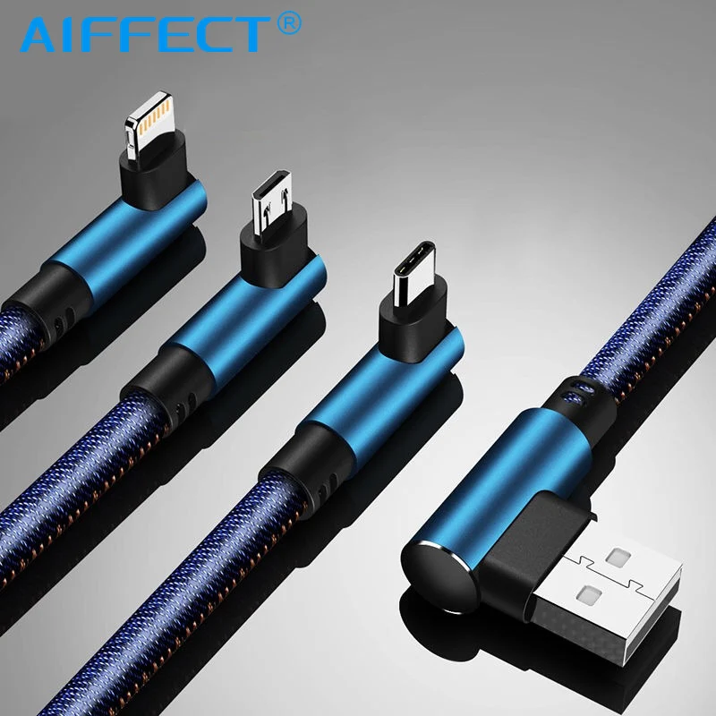 

AIFFECT 2M Data line,Fast Charging Cable Braided Micro USB Cable,Denim Braided Double 90 Degree Android Quick Charging Cable