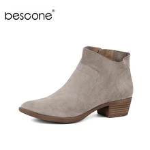 BESCONE Fashion Round Toe Square Heel Ladies Boots Basic Solid 4 cm Med Heel Shoes Casual Zip Handmade Women Ankle Boots BY19 цена BESCONE Fashion Round Toe Square Heel Ladies Boots Basic Solid 4 cm Med Heel Shoes Casual Zip Handmade Women Ankle Boots BY19 цены онлайн