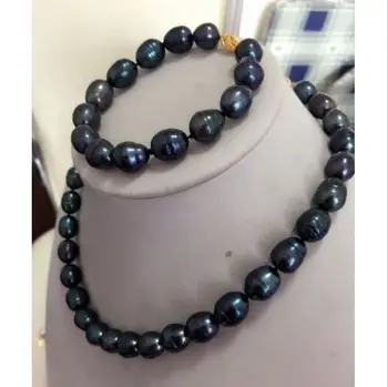 

Miss charm Jew.654 HOT SELL 11-13mm AAA Black AKOYA BAROQUE PEARL Necklace /Bracelet Set