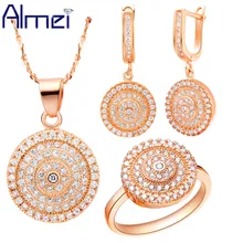 Almei белое/розовое золото Цвет Наборы свадебных ювелирных изделий для Для женщин Свадебная подарочная модная обувь с украшением в виде кристаллов круглый циркон Роскошные ювелирные украшения T120