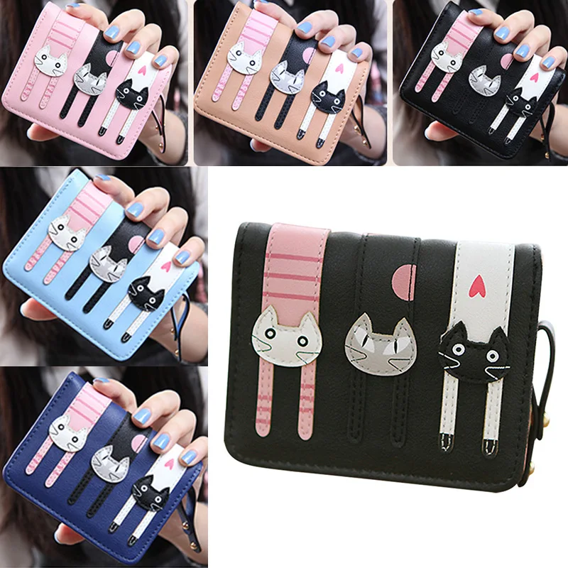 Новый Для женщин мини кошелек прекрасный бумажник с кошками держатель для карт кошелек на молнии несколько карт держатель для девочек BS88