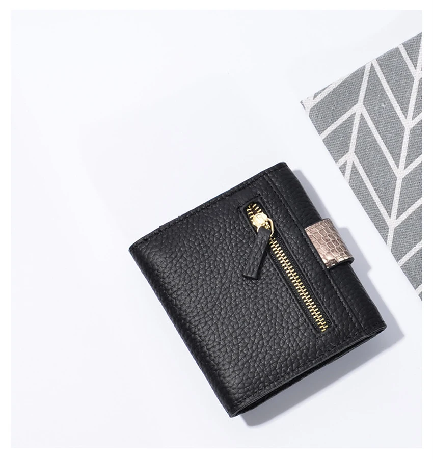 Women Wallets Short Wallet Ladies Genuine Leather Leopard Black Purse Wallet Female Women Zipper Purse Card Holder Cartera Mujer