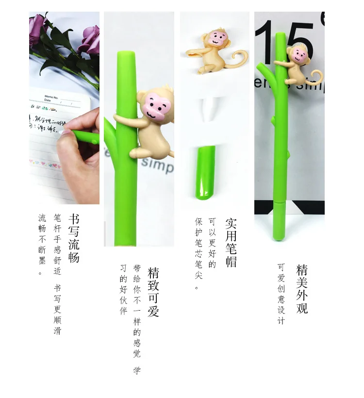 1 шт. гелевые ручки Kawaii Monkey милые гелевые ручки из бамбука Новинка гелевые ручки для детей Подарки школьные канцелярские принадлежности