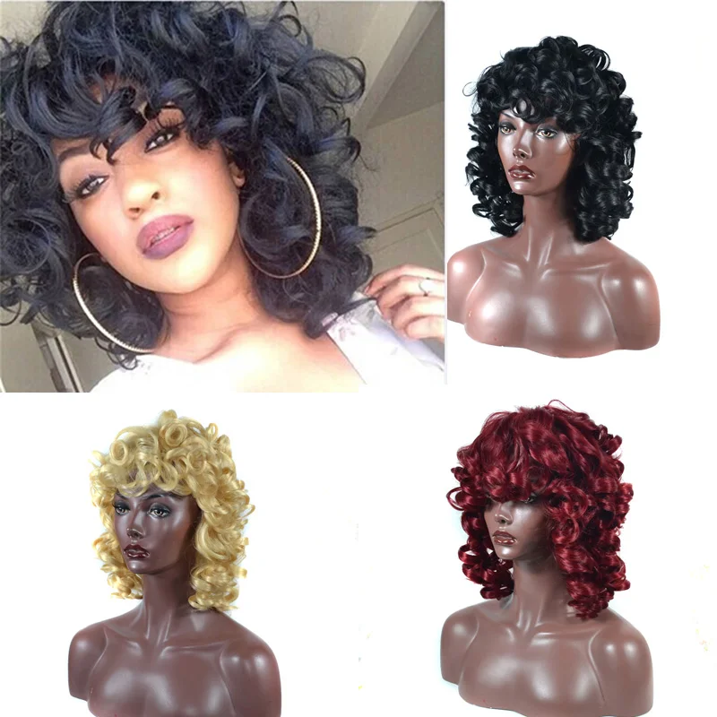 

Jeedou Synthetic Loose Short Wave Hair Wig Fluffy Wig Retro Hairstyle Cosplay For Women‘s Wig Black Burgundy Color