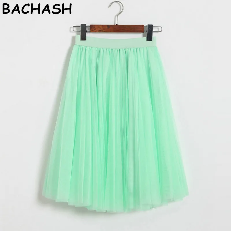 BACHASH Fashion Sweet Multi layer Puff Gauze Skirt Elastic Waist Women