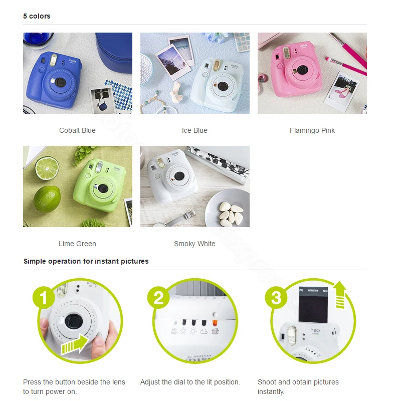 Fujifilm Instax Mini 9 камера 5 цветов + 10 снимков Fuji мгновенная пленка монохромная